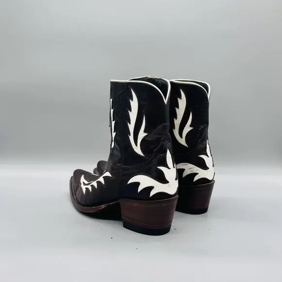 Azulado Boots Womens 6 Brown Leather Snip Toe Western Cowgirl Ankle Zip Low Heel - Picture 6 of 12